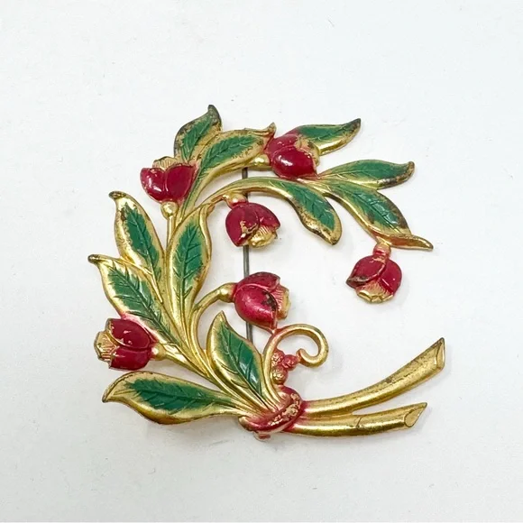 Vintage Enamel Flower Boutique Brooch Pin - Picture 2 of 9